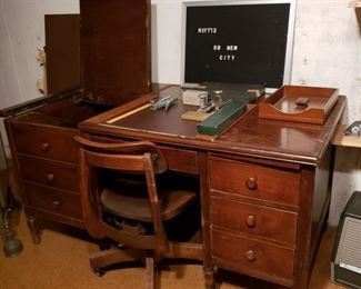 Antique walnut office desk with lift out secretary pull on left