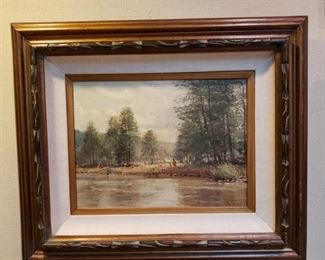 Framed oil painting signed illegibly lower right