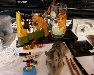 Luke Sky Walker glass, dog bank, USSR wooden bear toy