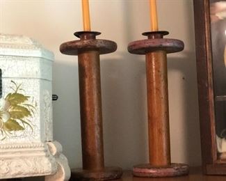 Antique spool candleholders