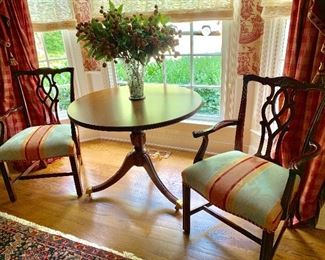 Kindle dining chairs and round side table