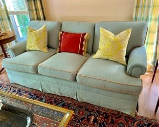 Hickory Chair rolled arm skirted sofa