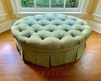 Hickory Chair Tufted round ottoman with skirt.