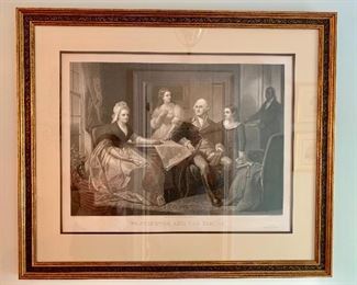 Steel engraved mezzo tint engraving "Washington and his Family" by William Sartain