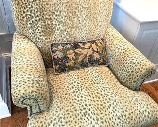 Pearson custom upholstered arm chair and ottoman (close up)