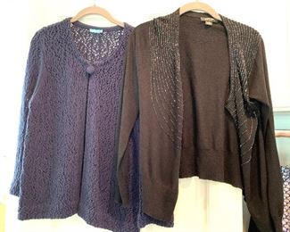 J. McLaughlin and other sweaters; Shoes are 9.5-10
Clothes range from S-L. Most 8/10 and M/L