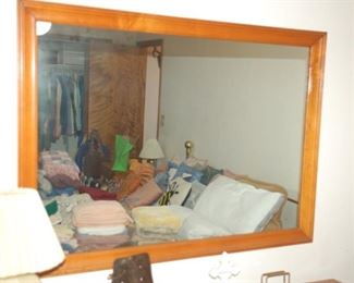 Wood framed mirror, 44" W x 32" H
