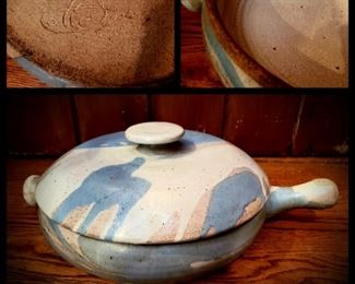 JOEL COTTETT art pottery lidded pan - for cooking!!