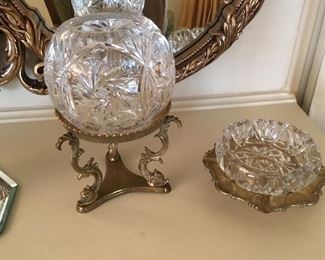 Decor on fireplace mantle - leaded glass