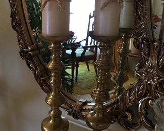 Decor on fireplace mantle - candle sticks