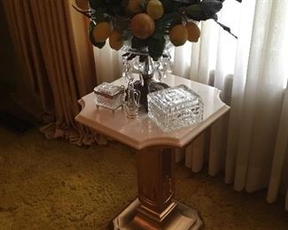 Small table with decor & leaded glass