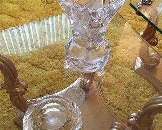 Leaded glass items on coffee table