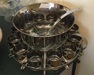 Beautiful and unusual punch bowl, glasses & ladle