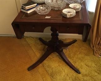 Drop leaf table with leather insert top