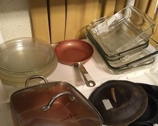 -pyrex, copper pans