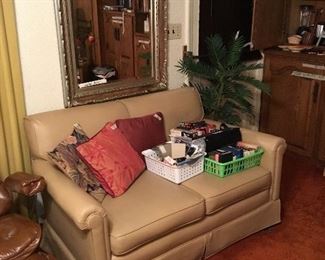 Leather loveseat, pillows, music & videos - large mirror
