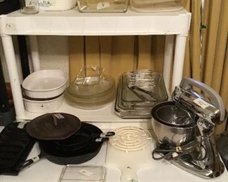 Corning ware and pyrex, iron skillets and iron cornbread pans