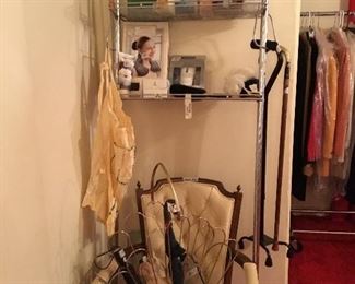 Chair, bathroom over commode adjustable shelf, canes and miscellaneous