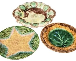 18. Lot of Three 3 Vintage Decorative Majolica Glazed Plates