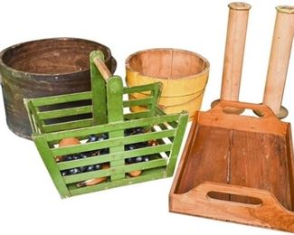 43. Mixed Lot Wooden Basket Storage Bins wExtras