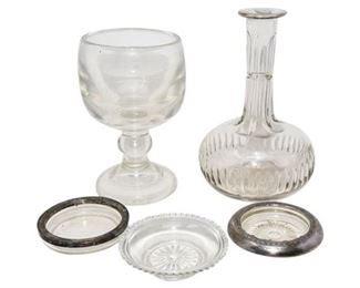 44. Mixed Lot Vintage Glassware Coasters Decanter Bottle