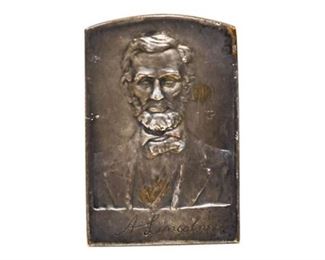 59. Miniture Antique Silver Plated Relief Sculpture Abraham Lincoln