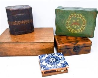 69. Mixed Lot Wood Leather TrinketKeepsake Boxes