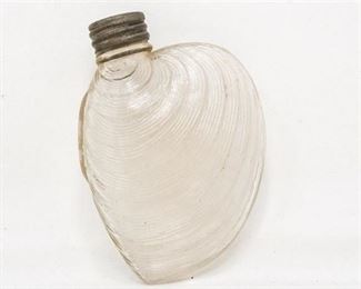 71. RARE Antique Clam Shell Form Whiskey Hip FlaskBottle