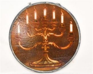 73. Antique Church Stained Glass Section wMenorah