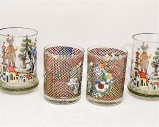 79. Set of Four 4 Antique Enamel Decorated Drinking Glasses