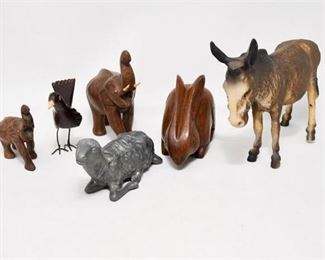 88. Group Lot Vintage Carved Wood Metal Animal Figurines