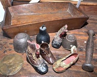 144. Various Antique Items Including Childs Shoes