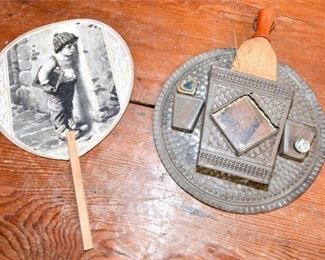 199. Vintage Tin Wall Matchsafe with Advertising Hand Fan