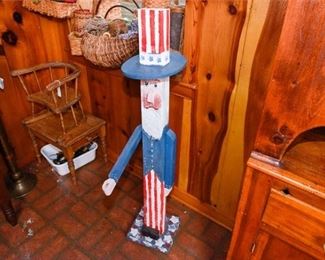 212. Handmade Painted Wooden Folk Art Uncle Sam Figure