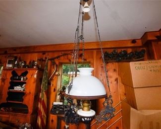 223. Antique Victorian Decorative Hanging Oil Lamp