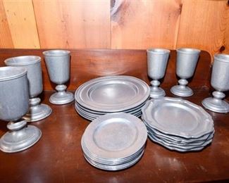 232. Lot of Vintage Pewter Dinner Plates Goblets