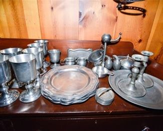 233. Large Mixed Lot Vintage Pewter Serving PlatesDishes Extras