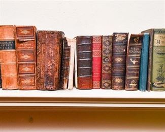 241. Small Collection Antique Leather Bound Books wBible Studies History