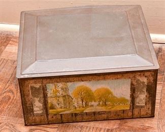 257. Hand Painted Antique Tin Box