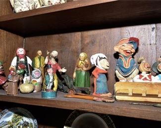 288. Collection Vintage Carved Wood Figurines Characters