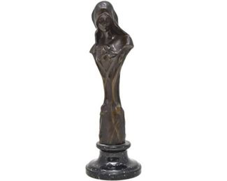 295. Bronze Figure of Virgin Mary on Marble Base