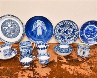 304. Mixed Collection Flow Blue Ceramic Plates Serving Pieces