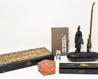 316. Mixed Lot Asian Chinese Collectibles PIPEGEISHAPEN BOX