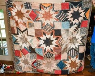 325. Large Antique Hand Made Quilt wStar Patterns