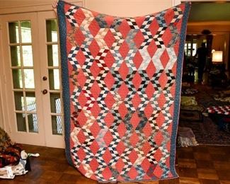 328. Hand Stitched Vintage Geometric Pattern Quilt