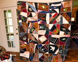 329. Hand Stitched Vintage Geometric Pattern Quilt