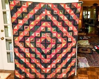 330. Hand Stitched Vintage Geometric Pattern Quilt