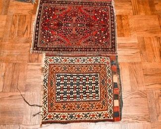 345. Two 2 Vintage Hand Woven Wool Persian Small AreaPrayer Rugs