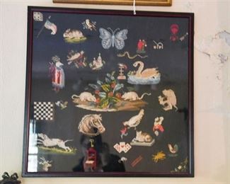 348. Framed Vintage NeedlepointEmbroidered Display