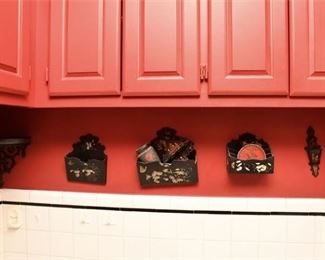 354. Vintage Asian Lacquered Wooden Wall Pockets Accessories